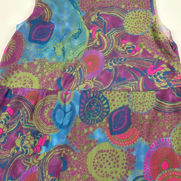 Daisy & Clover Womens Mesh Sleeveless Top Purple Green Abstract Tie V-Neck Med - Picture 7 of 7